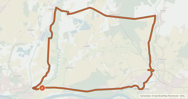 Kartenübersicht der Radroute Radrundweg Lauenburg-Boizenburg-Schwanheide