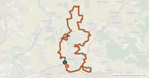 Kartenübersicht der Radroute Radrundweg Waiblingen und Ortschaften