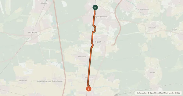 Kartenübersicht der Radroute Radschnellweg Frankfurt - Darmstadt