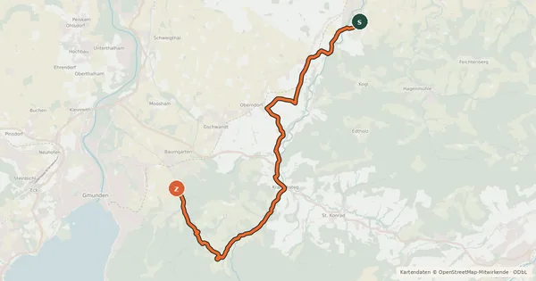 Kartenübersicht der Radroute Radstern Gmunden – Hauptroute