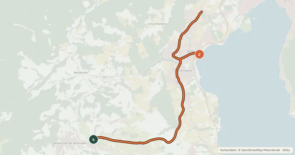 Kartenübersicht der Radroute Radstern Gmunden – Hauptroute