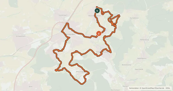 Kartenübersicht der Radroute Radtour Winnenden...durch alle Stadtteile