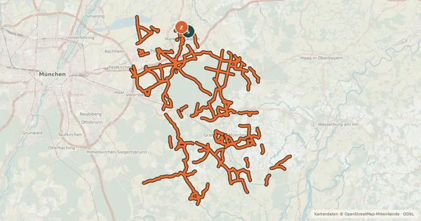 Kartenübersicht der Radroute Radverkehrsnetz des Landkreises Ebersberg