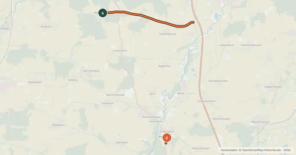 Kartenübersicht der Radroute Radverkehrsnetz des Landkreises Freising