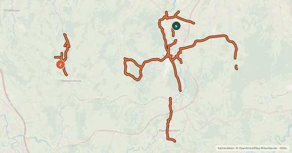 Kartenübersicht der Radroute Radverkehrsnetz Kreis Ostallgäu und Kaufbeuren