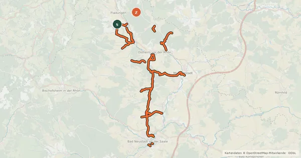Kartenübersicht der Radroute Radverkehrsnetz Kreis Rhön-Grabfeld