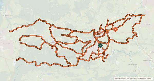 Kartenübersicht der Radroute Radverkehrsnetz Kreis Weilheim-Schongau - Peißenberg
