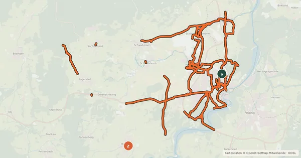 Kartenübersicht der Radroute Radverkehrsnetz Kreis Weilheim-Schongau - Schongau