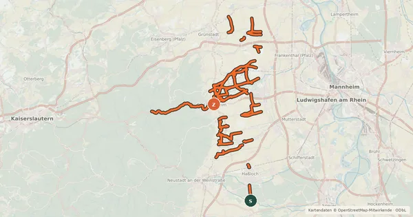 Kartenübersicht der Radroute Radverkehrsnetz Landkreis Bad Dürkheim