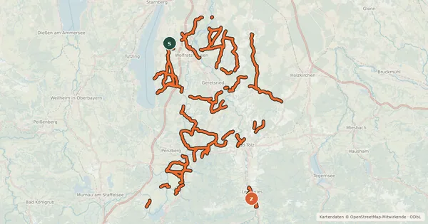Kartenübersicht der Radroute Radverkehrsnetz Landkreis Bad Tölz-Wolfratshausen