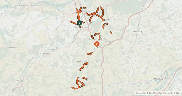Kartenübersicht der Radroute Radverkehrsnetz Landkreis Pfaffenhofen a.d.Ilm