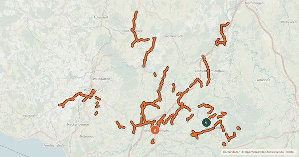 Kartenübersicht der Radroute Radverkehrsnetz Landkreis Ravensburg
