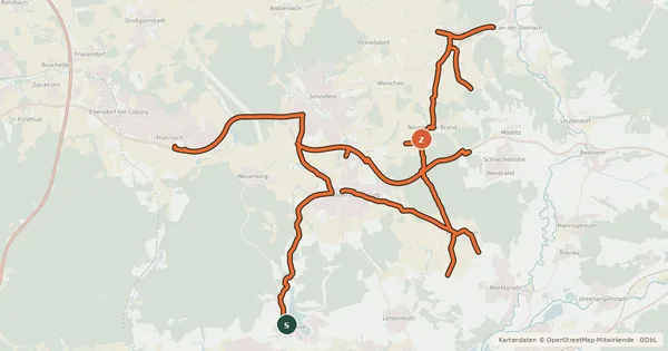 Kartenübersicht der Radroute Radverkehrsnetz Landkreis/Stadt Coburg