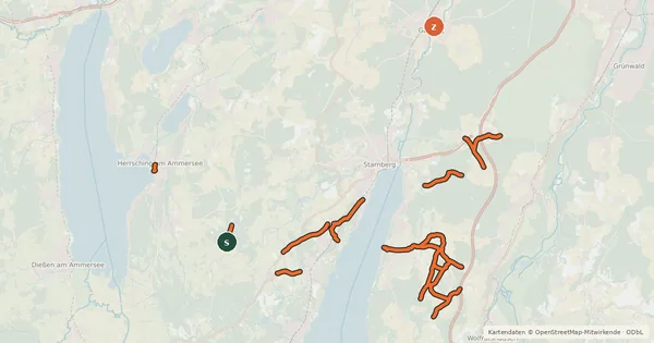 Kartenübersicht der Radroute Radverkehrsnetz Landkreis Starnberg