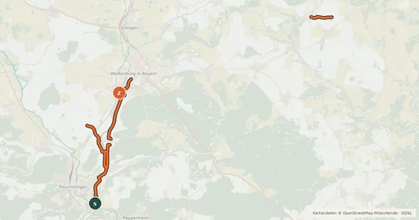 Kartenübersicht der Radroute Radverkehrsnetz Landkreis Weißenburg-Gunzenhausen