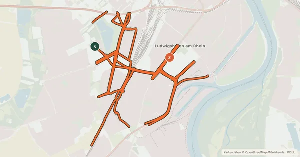 Kartenübersicht der Radroute Radverkehrsnetz LU-Mundenheim