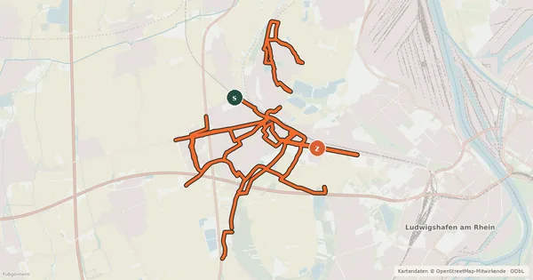 Kartenübersicht der Radroute Radverkehrsnetz LU-Oggersheim