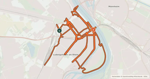 Kartenübersicht der Radroute Radverkehrsnetz LU-Südliche Innenstadt