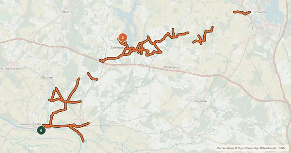Kartenübersicht der Radroute Radverkehrsnetz Ludwigslust Parchim