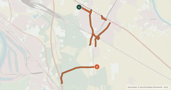 Kartenübersicht der Radroute Radverkehrsnetz Mannheim-Friedrichsfeld/Alteichwald