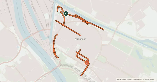 Kartenübersicht der Radroute Radverkehrsnetz Mannheim-Innenstadt/Jungbusch