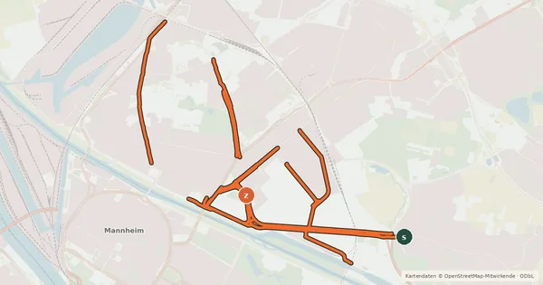 Kartenübersicht der Radroute Radverkehrsnetz Mannheim-Neckarstadt-Ost