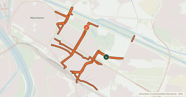 Kartenübersicht der Radroute Radverkehrsnetz Mannheim-Schwetzingerstadt/Oststadt