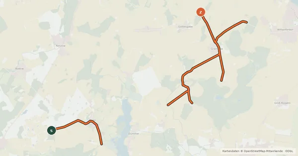 Kartenübersicht der Radroute Radverkehrsnetz Nordwestmecklenburg