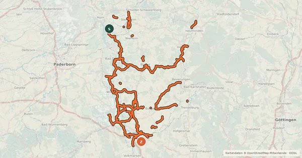 Kartenübersicht der Radroute Radverkehrsnetz NRW, Kreis Höxter