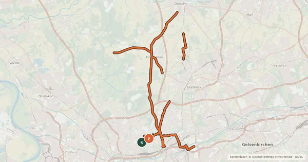 Kartenübersicht der Radroute Radverkehrsnetz NRW, Stadt Bottrop