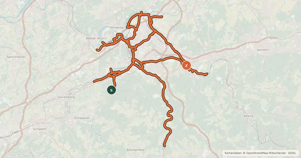 Kartenübersicht der Radroute Radverkehrsnetz NRW, Stadt Hagen