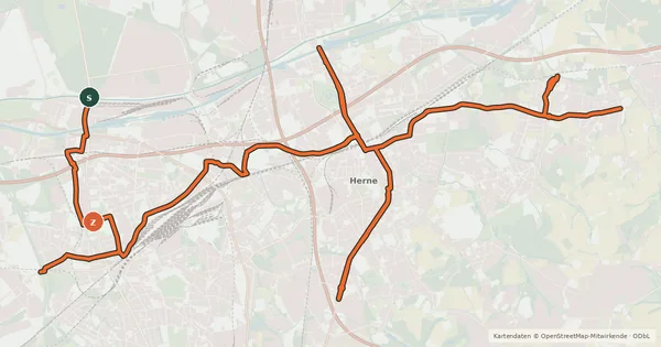 Kartenübersicht der Radroute Radverkehrsnetz NRW, Stadt Herne