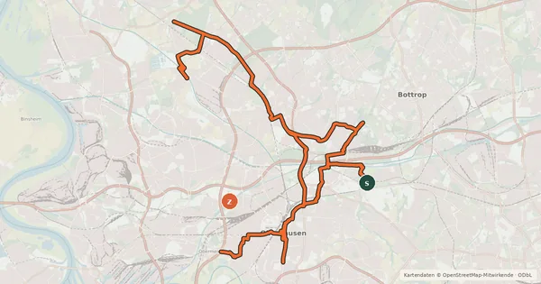 Kartenübersicht der Radroute Radverkehrsnetz NRW, Stadt Oberhausen