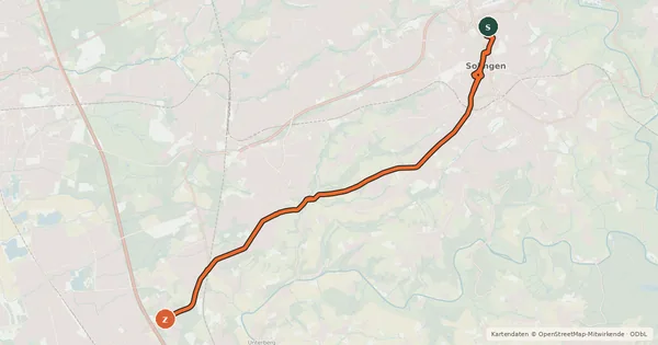 Kartenübersicht der Radroute Radverkehrsnetz NRW, Stadt Solingen, Solingen-Landwehr