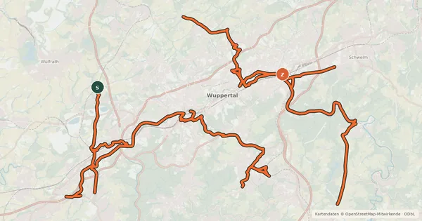 Kartenübersicht der Radroute Radverkehrsnetz NRW, Stadt Wuppertal