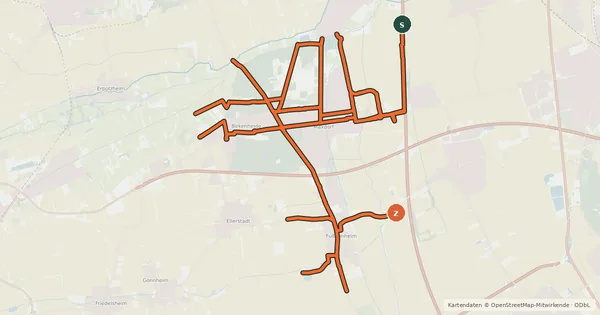 Kartenübersicht der Radroute Radverkehrsnetz RP-Maxdorf