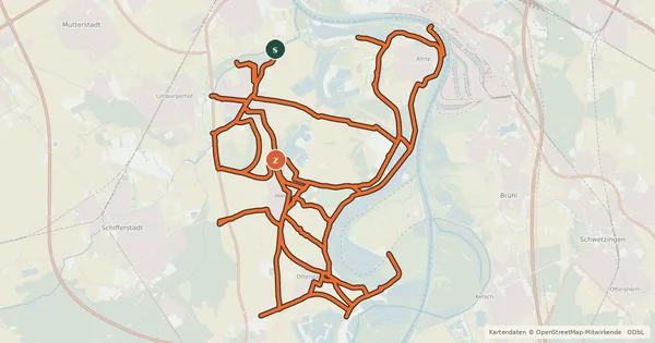 Kartenübersicht der Radroute Radverkehrsnetz RP-Rheinauen