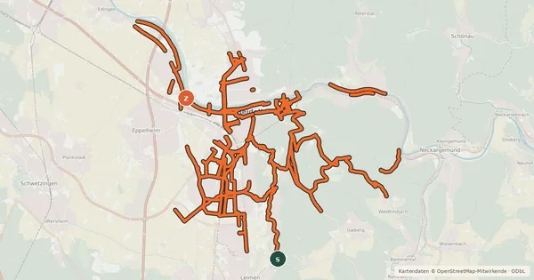 Kartenübersicht der Radroute Radverkehrsnetz Stadt Heidelberg