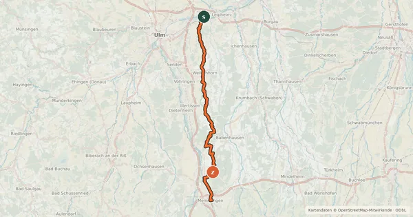 Kartenübersicht der Radroute Radwanderweg Bayerisch-Schwäbische Roth