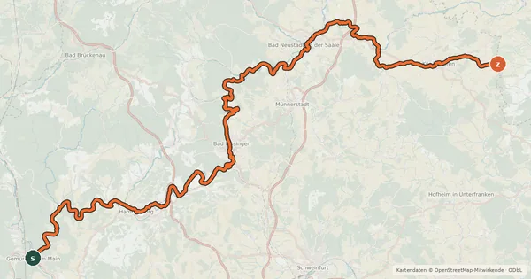 Kartenübersicht der Radroute Radwanderweg Fränkische Saale