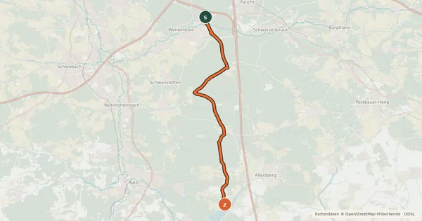 Kartenübersicht der Radroute Radwanderweg-Ludwigskanal-Rothsee