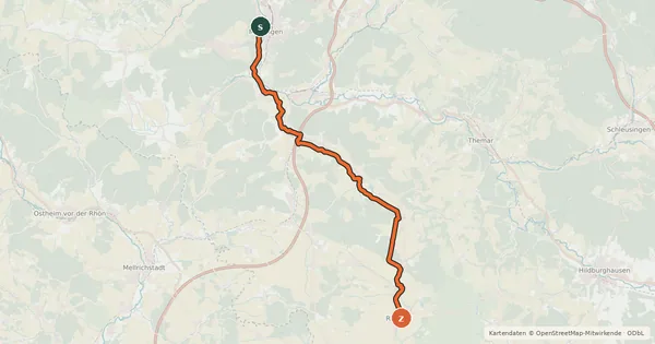 Kartenübersicht der Radroute Radwanderweg Meiningen-Römhild