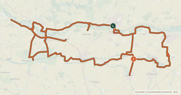 Kartenübersicht der Radroute Radweg Auenland