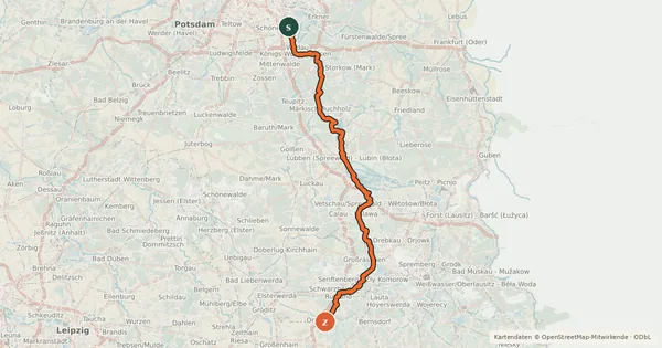 Kartenübersicht der Radroute Radweg Berlin-Dresden [BB]