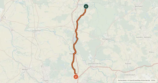 Kartenübersicht der Radroute Radweg Berlin-Dresden [SN]