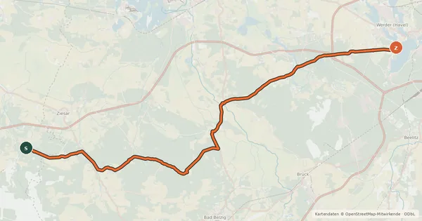 Kartenübersicht der Radroute Radweg Berlin-Hameln (Teilstrecke Brandenburg)
