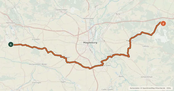 Kartenübersicht der Radroute Radweg Berlin-Hameln (Teilstrecke Sachsen-Anhalt)