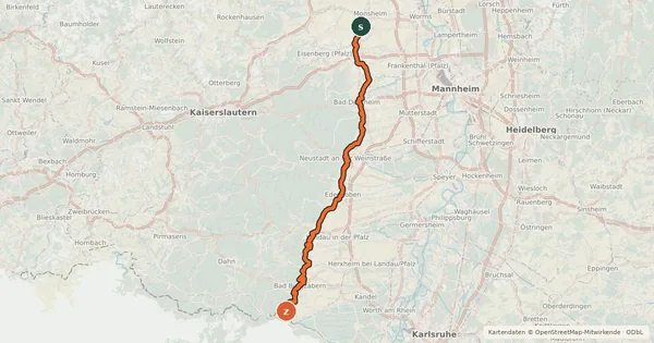 Kartenübersicht der Radroute Radweg Deutsche Weinstraße