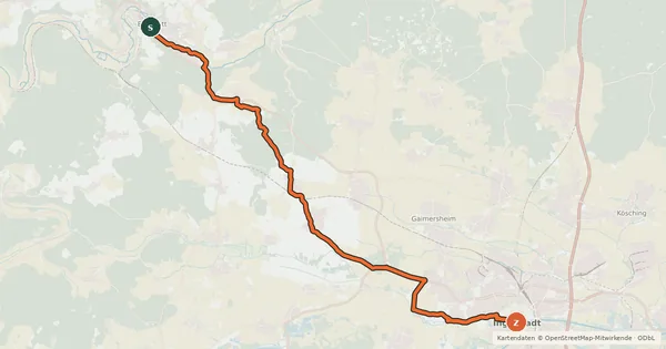 Kartenübersicht der Radroute Radweg Eichstätt - Ingolstadt