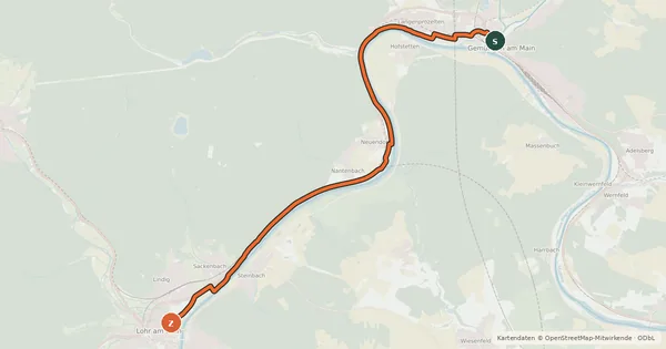 Kartenübersicht der Radroute Radweg Gemünden-Lohr rechtsmainisch